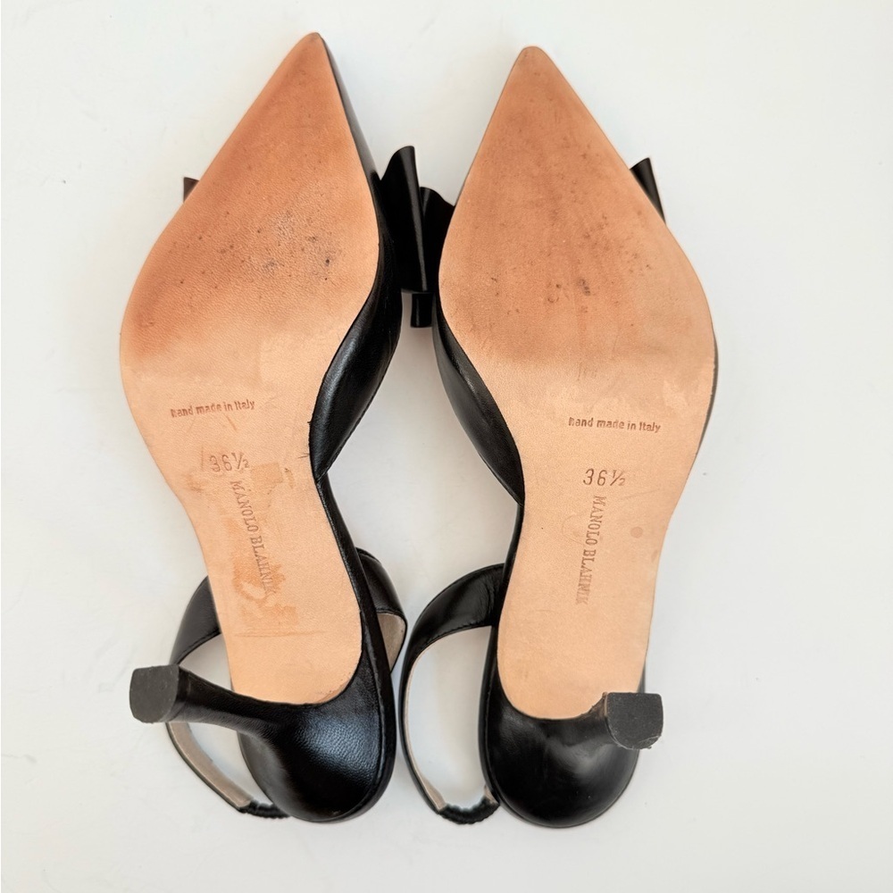 Manolo Blahnik Vintage Black Leather bow embellish slingback pumps EU36.5 - Picture 6 of 8